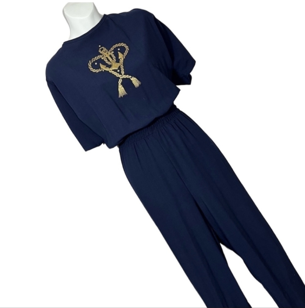 4 FOR $100  -  Navy Blue Embroidered Vintage Nautical Romper